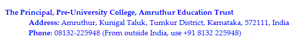 Contact information for Amruthur Education Institution